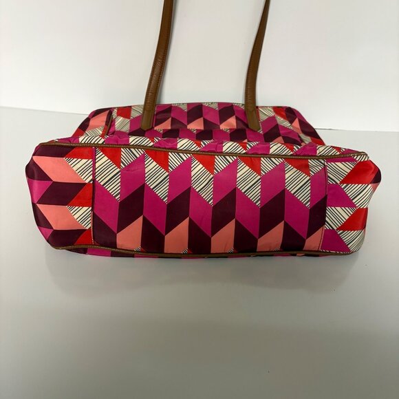 Vera Bradley Large Geometric Print Tote Bag Faux Leather Handles Zipper Closure - Picture 5 of 8